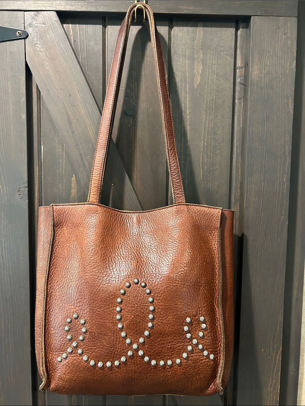 Vintage Two Bar West Leather Studded Tote